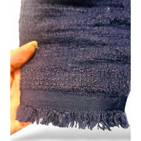 J. Crew Womens Navy Blue Sheath Dress Frayed Trim Sz 6 Classic Bodycon Boucle - Picture 3 of 13